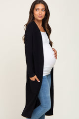 Black Open Front Long Maternity Cardigan