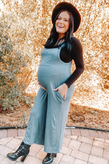 Navy Sleeveless Pocketed Wide Leg Maternity Jumpsuit