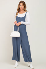 Navy Sleeveless Pocketed Wide Leg Maternity Jumpsuit