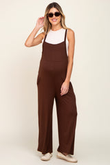 Brown Sleeveless Pocketed Wide Leg Maternity Jumpsuit