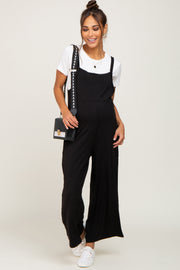 Black Sleeveless Pocketed Wide Leg Maternity Jumpsuit