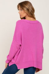 Magenta Exposed Seam Side Slit Sweater