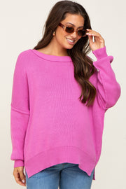 Magenta Exposed Seam Side Slit Maternity Sweater