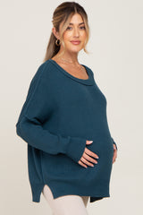 Teal Exposed Seam Side Slit Maternity Sweater