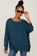 Teal Exposed Seam Side Slit Maternity Sweater