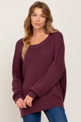 Plum Exposed Seam Side Slit Maternity Sweater