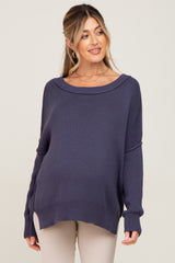 Navy Exposed Seam Side Slit Maternity Sweater