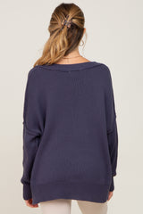 Navy Exposed Seam Side Slit Maternity Sweater