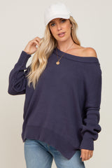 Navy Exposed Seam Side Slit Maternity Sweater