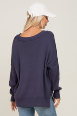 Navy Exposed Seam Side Slit Sweater