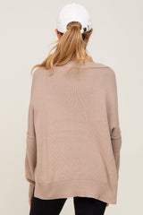 Taupe Exposed Seam Side Slit Maternity Sweater