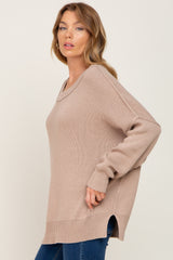 Taupe Exposed Seam Side Slit Sweater