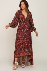 Brown Floral Hi-Lo Train Maternity Maxi Dress