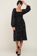 Black Printed Long Sleeve Maternity Midi Dress