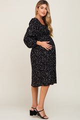 Black Printed Long Sleeve Maternity Midi Dress