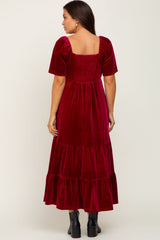 Burgundy Velvet Tiered Maternity Maxi Dress