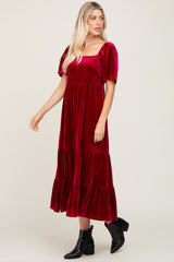 Burgundy Velvet Tiered Maxi Dress