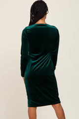 Forest Green Velvet Long Sleeve Side Slit Dress