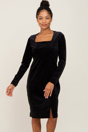 Black Velvet Long Sleeve Side Slit Dress