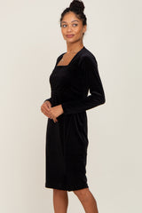 Black Velvet Long Sleeve Side Slit Dress