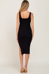 Black Knit Fitted Maternity Midi Dress