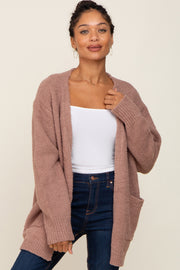 Mocha Fuzzy Knit Front Pocket Cardigan