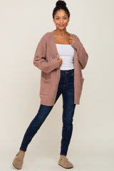 Mocha Fuzzy Knit Front Pocket Cardigan