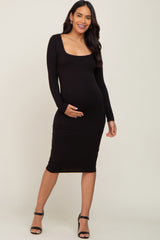 Black Long Sleeve Square Neck Maternity Dress