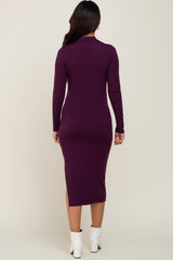 Plum Mock Neck Maternity Long Sleeve Dress