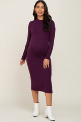 Plum Mock Neck Maternity Long Sleeve Dress