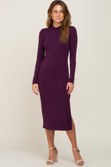 Plum Mock Neck Maternity Long Sleeve Dress