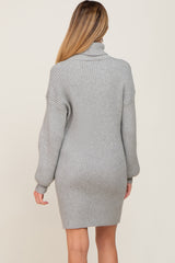 Heather Grey Turtleneck Ribbed Maternity Sweater Dress