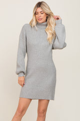 Heather Grey Turtleneck Ribbed Maternity Sweater Dress