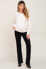 Black Flare Leg Raw Hem Maternity Jeans