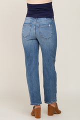 Blue Open Knee Maternity Straight Leg Jean