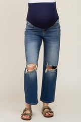 Medium Wash Distressed Knee Maternity Jeans