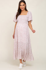 Ivory Floral Smocked Flounce Sleeve Maternity Maxi Dress