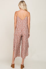 Mocha Leaf Print Asymmetrical Jumpsuit