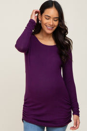 Plum Brushed Knit Ruched Maternity Top