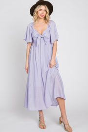 Lavender Front Tie Ruffle Sleeve Midi Dress