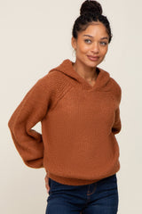 Camel Hooded Maternity Sweater