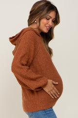 Camel Hooded Maternity Sweater