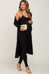 Black Ribbed Maternity Jumpsuit Two Piece Set