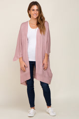 Mauve Knit Open Front Cardigan