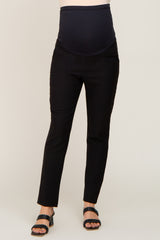 Black Stretchy Slim Fit Crop Maternity Dress Pants