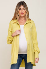 Lime Button Down Collared High-Low Hem Maternity Blouse