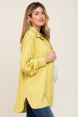 Lime Button Down Collared High-Low Hem Maternity Blouse