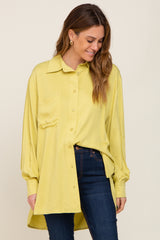 Lime Button Down Collared High-Low Hem Maternity Blouse