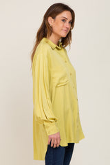 Lime Button Down Collared High-Low Hem Blouse