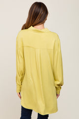 Lime Button Down Collared High-Low Hem Blouse